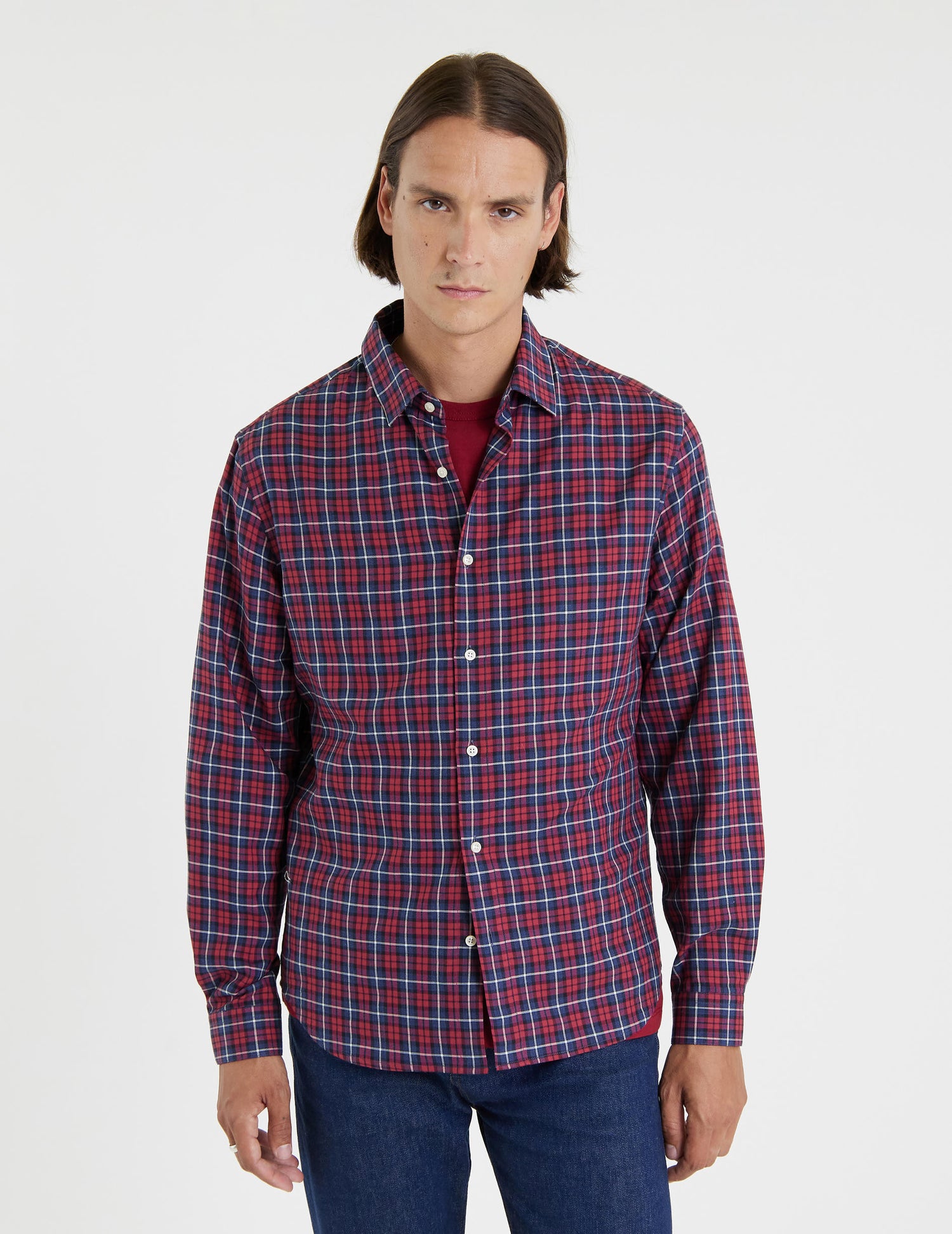 Chemise Auguste à carreaux rouges - Twill - Col Français#2