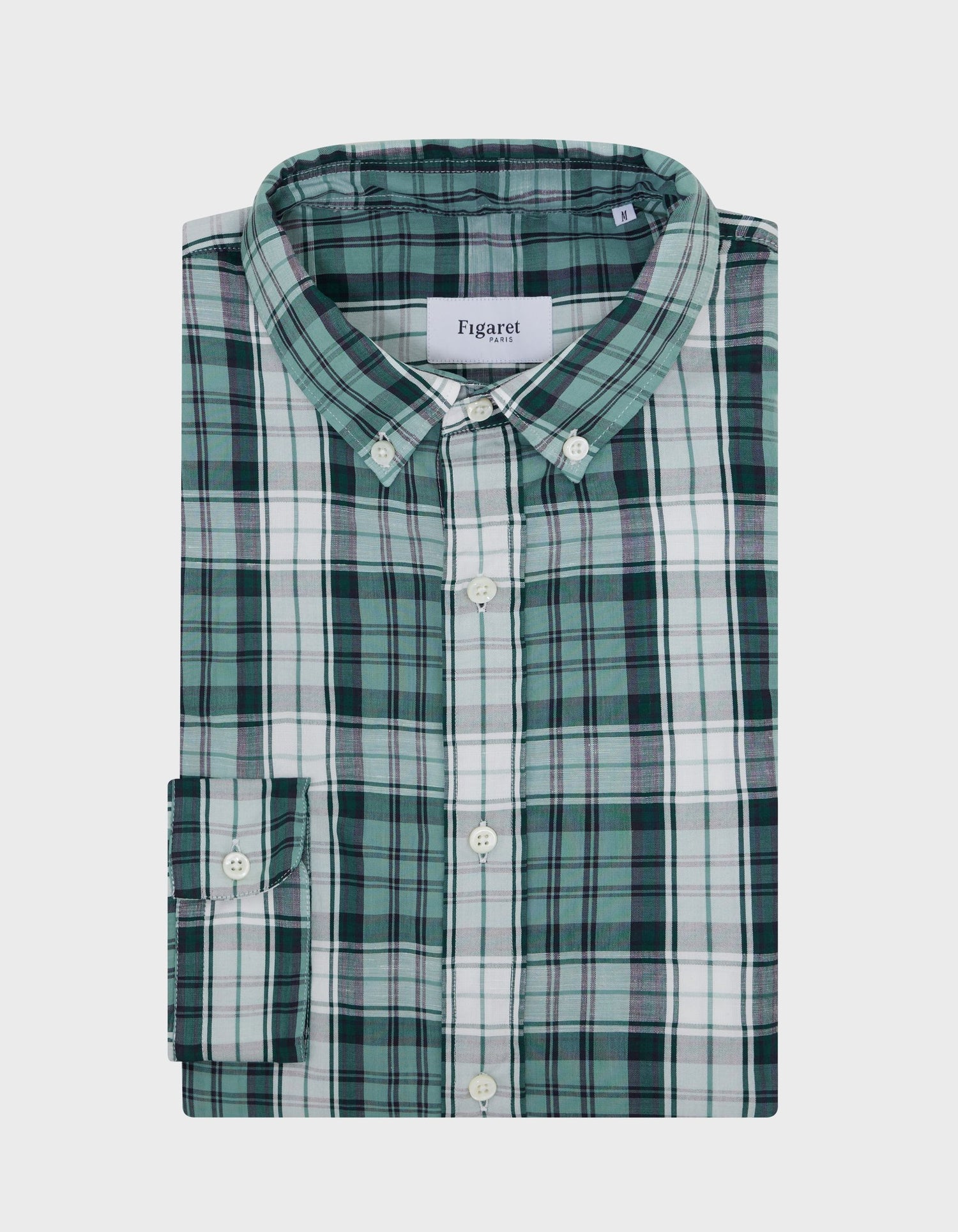 Gaspard shirt with green checks - Poplin - American Collar