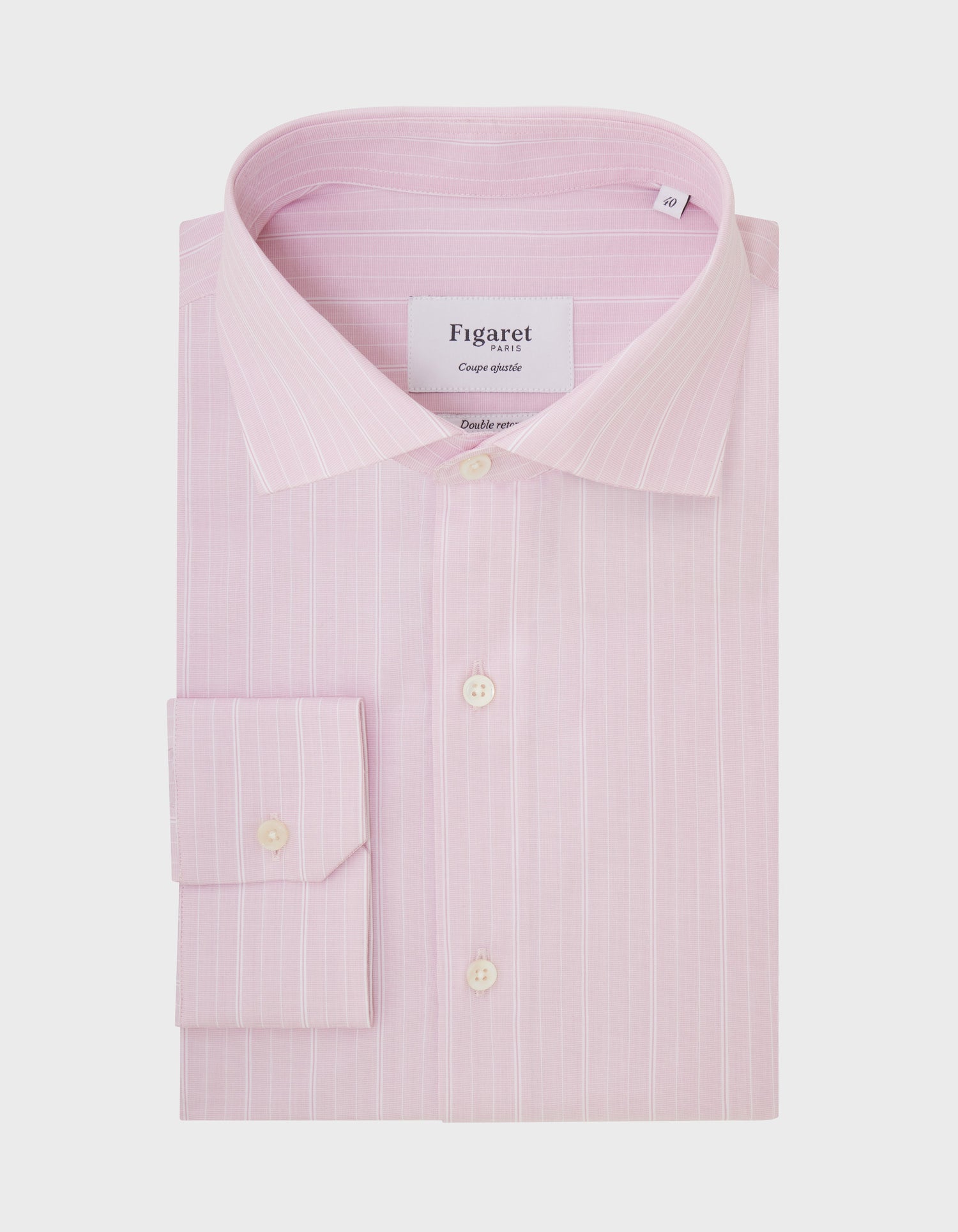 Chemise Ajustée rose rayée - Fil-à-fil - Col Italien