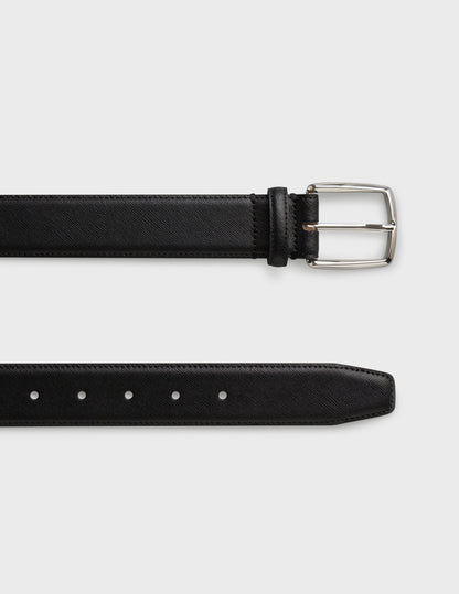 Black grained leather belt