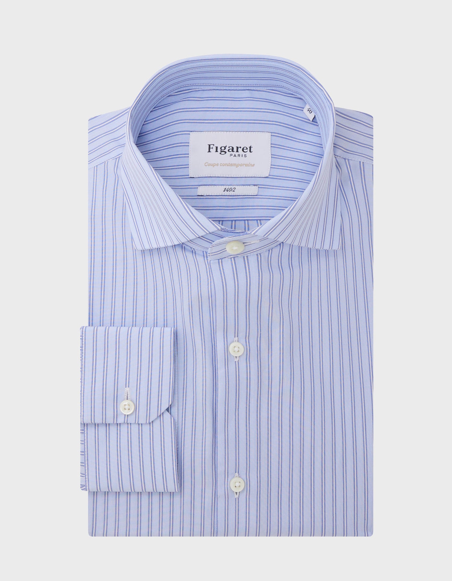 Chemise Contemporaine Prestige rayée bleue - Popeline - Col Italien